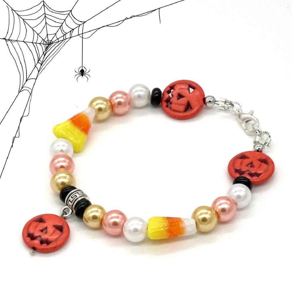 Halloween Bracelet with Jack O Lanterns & Candy Corn.
